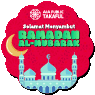 a red sticker with a mosque and a crescent moon on it