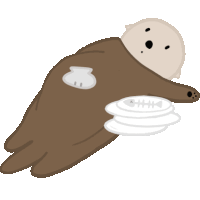 a cartoon otter is laying down with a plate of fish