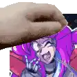 a close up of a person 's hand with a picture of a cartoon character behind it .
