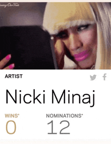 a nicki minaj nominations page with a picture of her looking at her phone