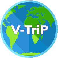 a blue globe with the words v-trip written on it