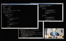 a computer screen shows a command prompt and a picture of a girl