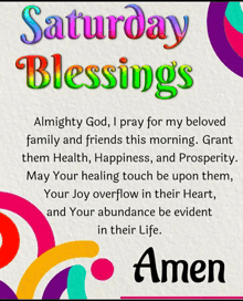 a saturday blessings prayer with a colorful design