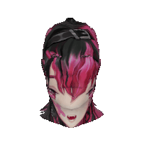 a drawing of a girl with pink and black hair and a buckle on her head