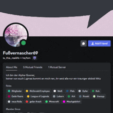 a screenshot of a person 's profile with the name fußvernascher69