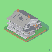 an isometric drawing of a house with stairs leading up to it