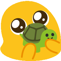 a cartoon turtle with big eyes is sitting on a yellow background