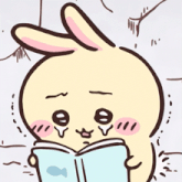 a cartoon of a rabbit reading a book with a fish on it