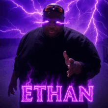 a man with purple lightning and the name ethan on it