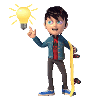 a cartoon character holding a light bulb and a skateboard with a shirt that says ' a ' on it