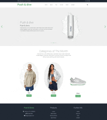a screenshot of the website push & dive showing categories of the month and products