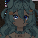 a girl with blue hair has a star in her hair and a collar