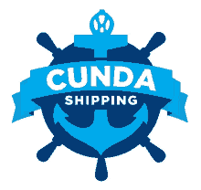 a logo for cunda shipping with a blue anchor and steering wheel