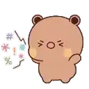 a cartoon teddy bear is standing next to a bunch of flowers and signs .