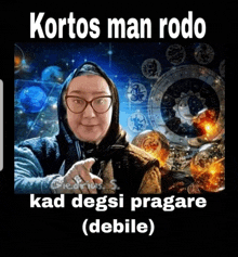 a picture of a woman with the words kortos man rodo on the top