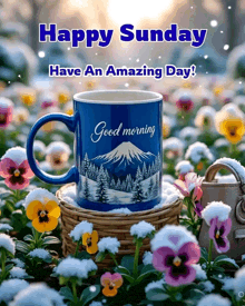 a happy sunday have an amazing day greeting card with a cup of coffee