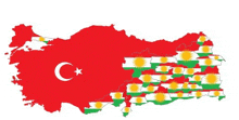 a map of turkey with the flag of turkey and kurdish flags