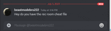 a screenshot of a discord conversation between beastmodebro222 and another user