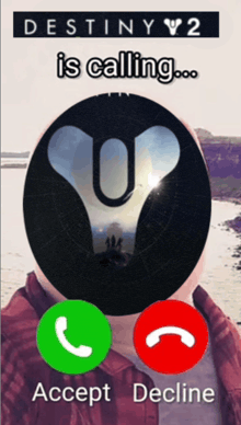 a phone screen that says destiny 2 is calling and accept decline