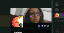 a picture of a girl with glasses and the name andrew at the bottom