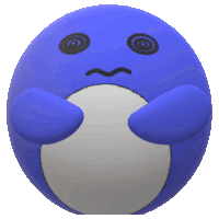 a blue ball with a smiley face and a swirl around its eyes