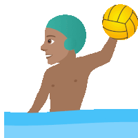 a man in a blue swim cap is holding a yellow water polo ball