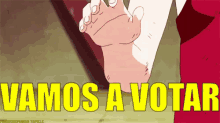 a cartoon of a person holding another person 's hand with the words vamos a votar below them