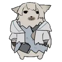 a cartoon drawing of a cat with a tie and a sword