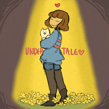 a drawing of a girl hugging a cat with the words undertale written on the bottom