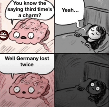 a cartoon of a brain talking to a woman in bed
