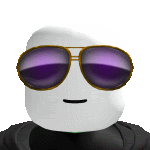 a white cartoon character wearing purple sunglasses and a black hoodie .