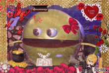 a picture of a smiley face with a red heart that says i love you