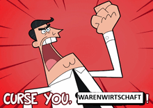 a cartoon of a man with curse you written below him