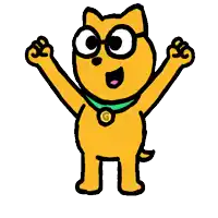 a cartoon cat wearing glasses and a green collar with a g on it