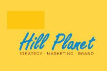 a nice hill planet strategy marketing and brand logo on a yellow background