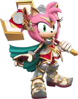 a cartoon character named amy rose is holding a sword