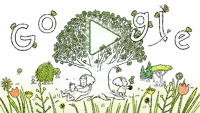 a drawing of a tree with a play button in the middle