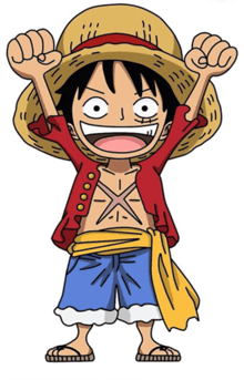 a cartoon of luffy from one piece with his arms up