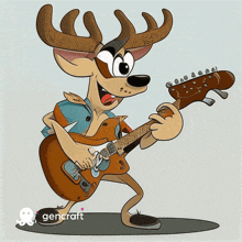 a cartoon drawing of a deer playing a guitar with the word gencraft below it