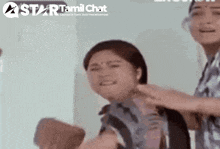 a woman is being slapped by another woman in a star tamil chat advertisement
