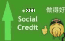 a green background with an arrow pointing up and the words " social credit "