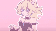 a drawing of a girl with cat ears and a crown on a pink background .