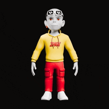 a cartoon character is wearing a yellow hoodie that says " just do it "