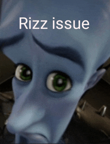 a close up of a cartoon character with the words " rizz issue " on the top