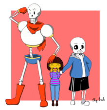 a drawing of papyrus and sans standing next to a girl