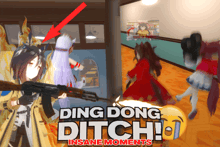a video game called ding dong ditch shows a girl holding a gun