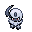 a pixel art of a ghost with a skull on its head .