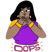 a woman in a purple shirt is covering her mouth with her hands and the word oops below her