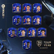 a poster for the fifa 22 team of the year includes cristiano ronaldo and messi