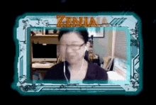 a picture of a woman with headphones and the name zenia on the bottom